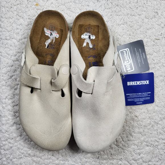 Birkenstock Boston Suede White Slip-ons clogs size 36 US 5-5.5 - Picture 1 of 5